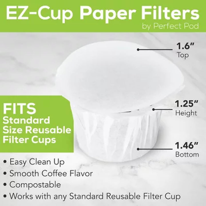 Perfect Pod Ez-Cup 2.0 Filters Disposable 100% Biodegradable Single Serve Paper Coffee Filters, 200 Ct