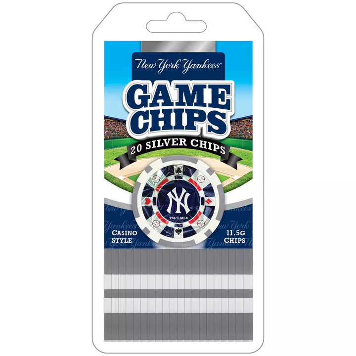 Masterpieces Casino Style 20 Piece 11.5 Gram Poker Chip Set MLB New York Yankees Silver Edition.