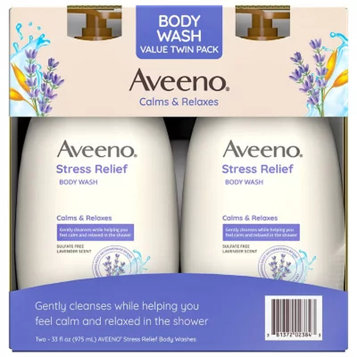 Aveeno Stress Relief Body Wash with Lavender & Chamomile, 33 Fl. Oz., 2 Pk.