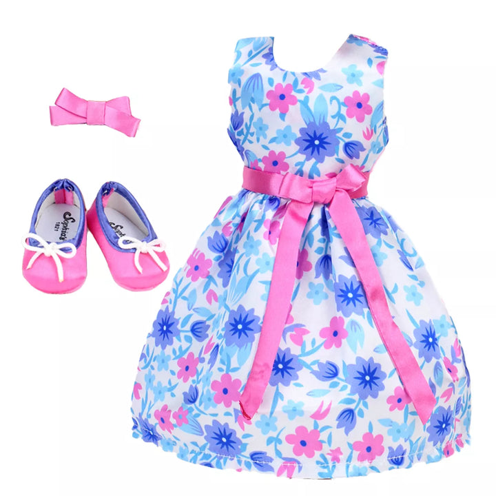 Sophia’S Satin Floral Dress and Shoes for 14.5" Dolls, Pink/Blue