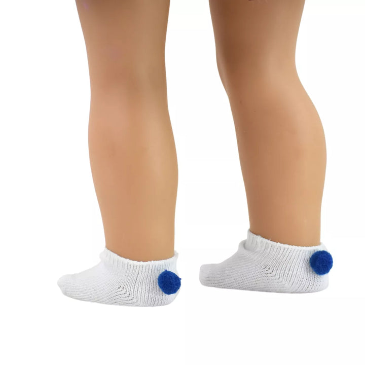 Sophia’S Ankle Socks with Pom-Poms for 18” Dolls, White/Navy