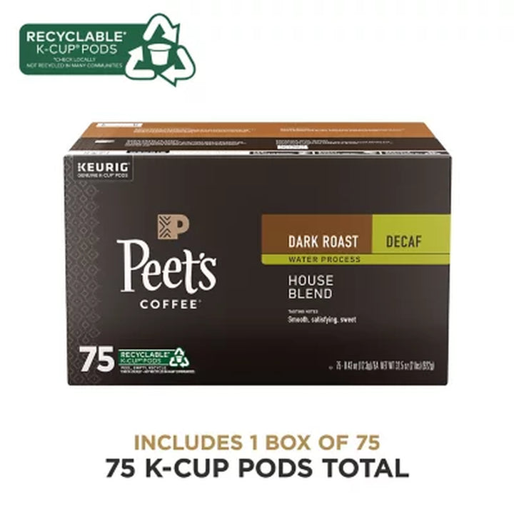 Peet'S Coffee Decaf Dark Roast K-Cup Pods, House Blend 75 Ct.