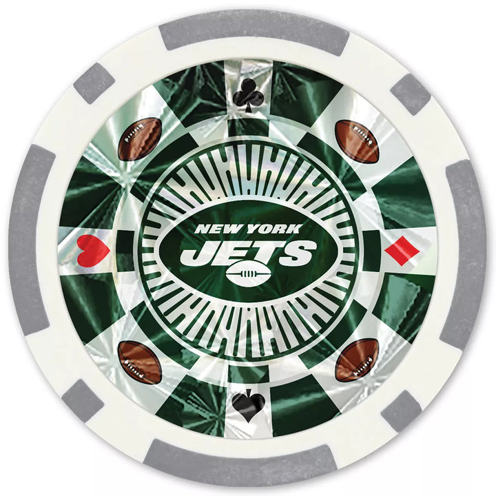 Masterpieces Casino Style 20 Piece 11.5 Gram Poker Chip Set NFL New York Jets Silver Edition.