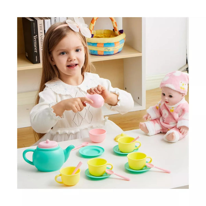 Syncfun 18PCS Pretend Play Tea Party Set Play Food Accessories BPA Free, Phthalates Free, Plastic Tea Set