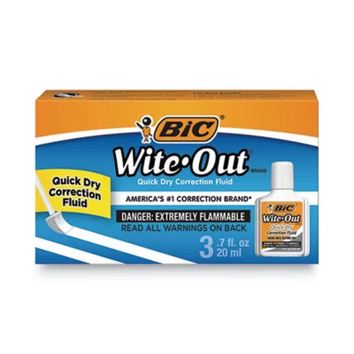 BIC Wite-Out Quick Dry Correction Fluid, 20 Ml Bottle, White, 3Pk.