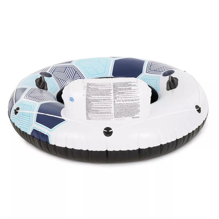 Bestway Coolerz Rapid Rider 53" Inflatable Blow up Pool River Tube Lake Lounger Float with 2 Cup Holders, Handles, Backrest and Mesh Bottom, Blue