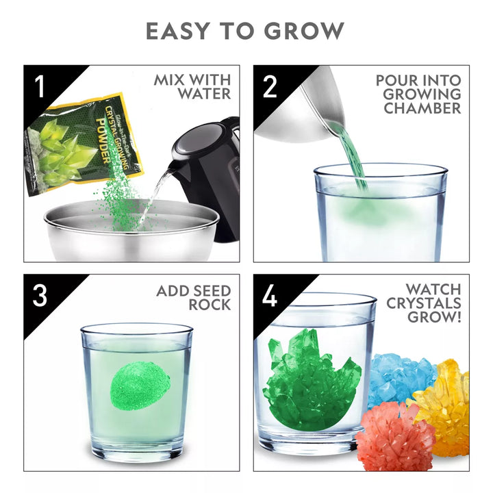 NATIONAL GEOGRAPHIC Mega Crystal Growing Lab, Grow 8 Vibrant Colored Crystals, Includes 5 Real Gemstone Specimens, Light-Up Display Stand & Guidebook
