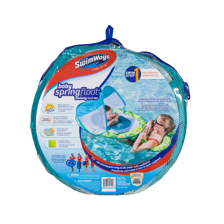 Swimways Mommy and Me Baby 9 to 24 Months Spring Pool Float W/ Canopy, Mesh Bed, & Removable Float Ring for Parents (2 Pack)