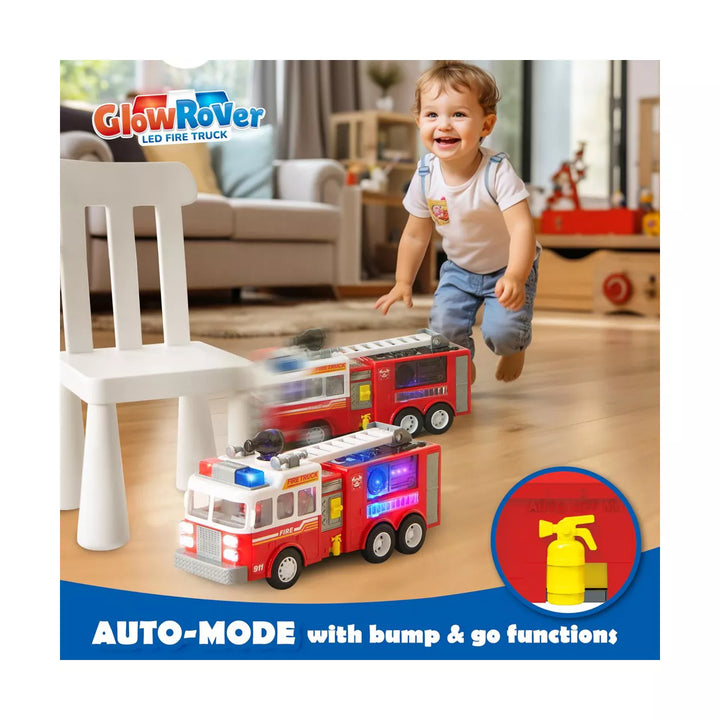 JOYIN Fire Truck Toy with LED Projections & Sirens Volume and Go Fire Engine Trucks, Boys&Girls Firetruck, Kids Birthday