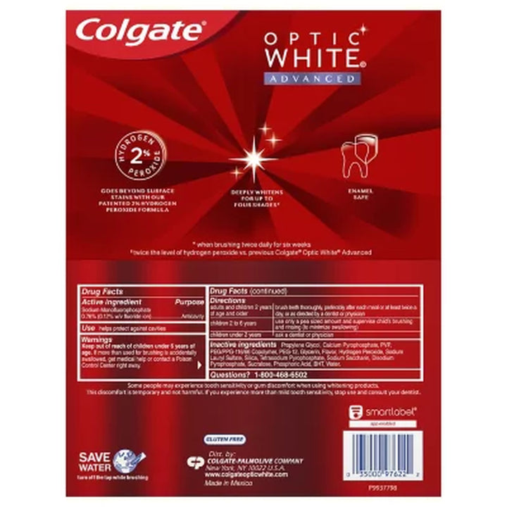 Colgate Optic White Advanced Teeth Whitening Toothpaste, Sparkling White, 4.2 Oz., 5 Pk.