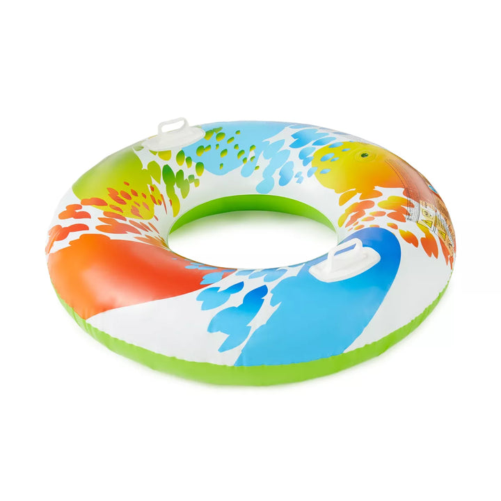 INTEX 58202EP Inflatable Rainbow Ombre Tube: Heavy Duty Grab Handles – 2 Air Chambers – 48" Diameter – 220Lb Weight Capacity –