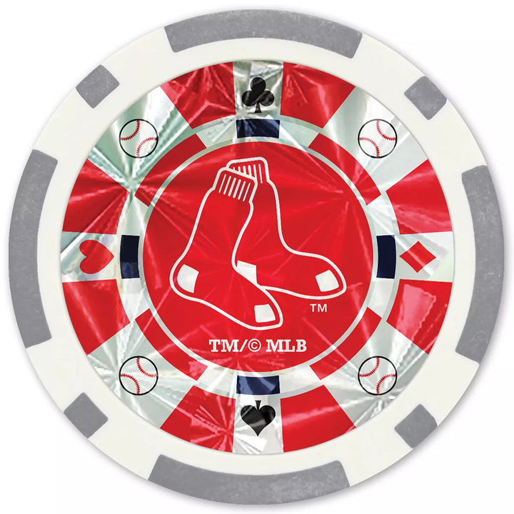 Masterpieces Casino Style 20 Piece 11.5 Gram Poker Chip Set MLB Boston Red Sox Silver Edition.