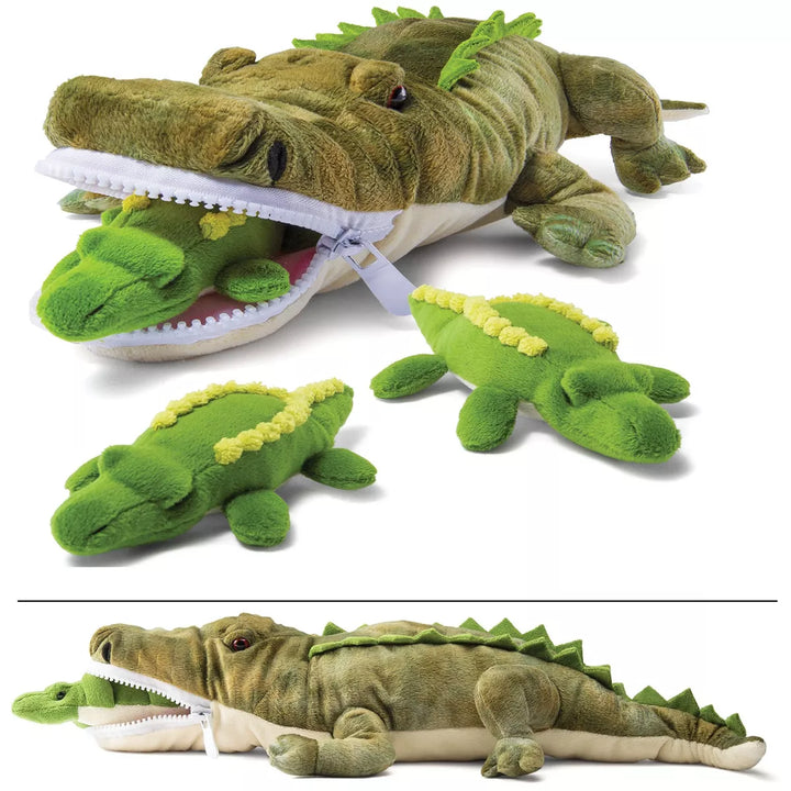 PREXTEX Plush Alligator Toys Stuffed Animal with 3 Alligator Animals, White