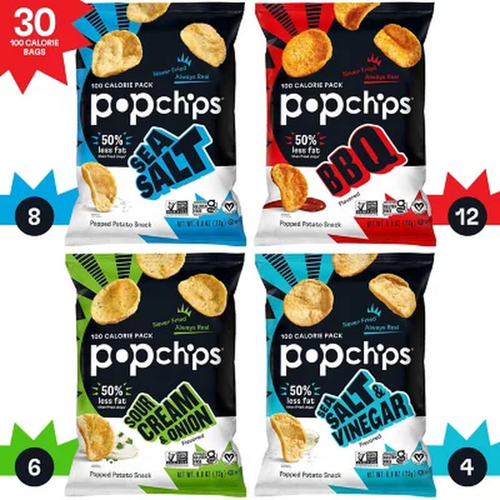 Popchips Variety Pack Chips, 0.8 Oz., 30 Pk.