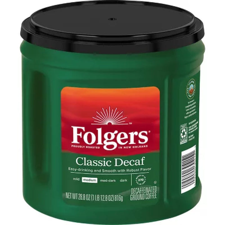 Folgers Decaffeinated Classic Roast Ground Coffee, 28.8 Oz.