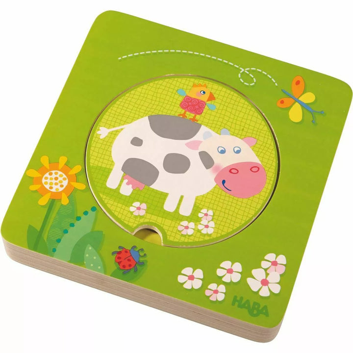 HABA on the Farm 5 Piece Wooden Puzzle with Layered Disks for Ages 12 Months and Up