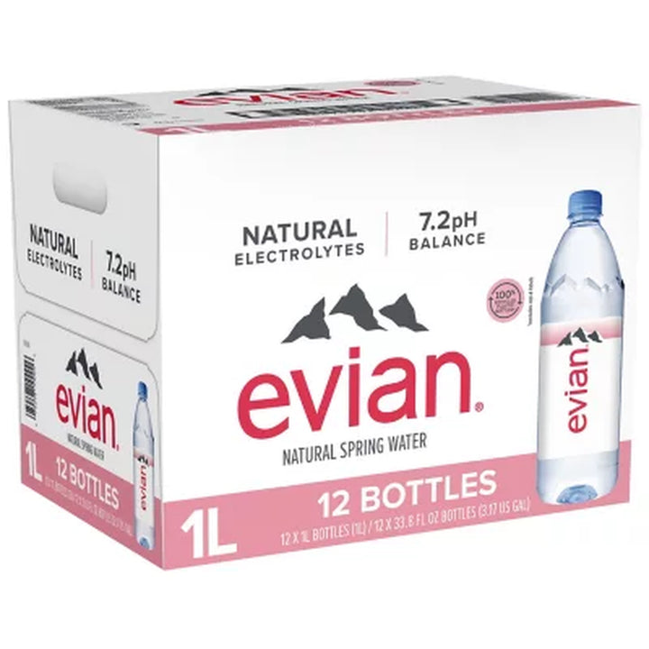 Evian Natural Spring Bottled Water 1L., 12 Pk.