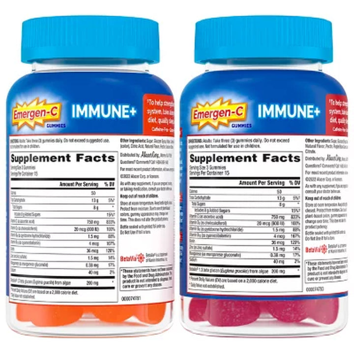 Emergen-C Immune+ Triple Action Gummies, Raspberry and Super Orange 45 Ct., 2 Pk.