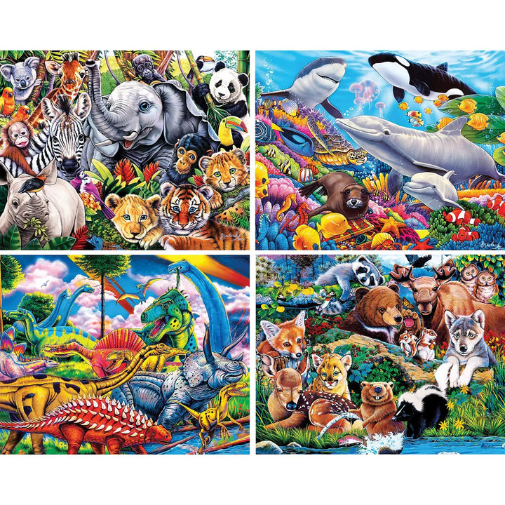 Masterpieces Kids Jigsaw Puzzle Set - World of Animals 4-Pack 100 Pieces