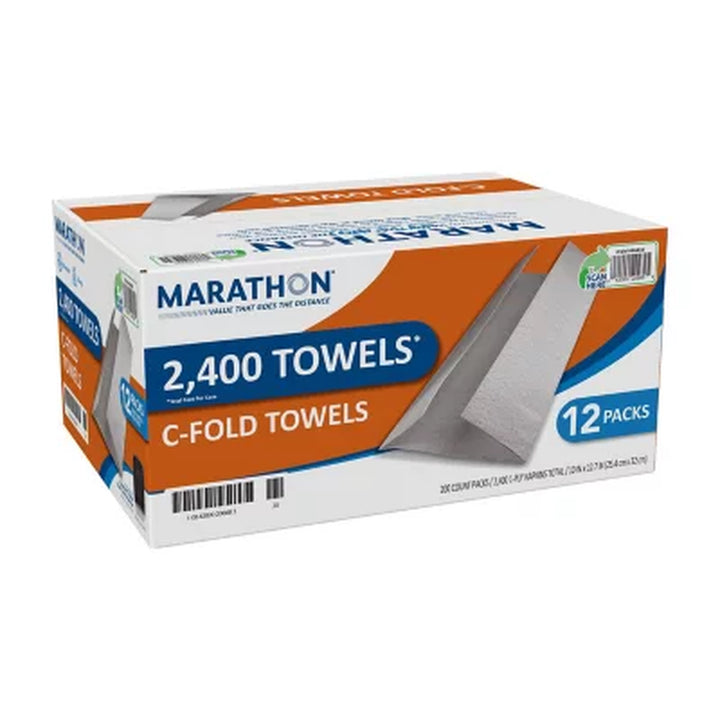 Marathon C-Fold 1-Ply Paper Towels, 10" X 13", White 200 Towels/Pk., 12 Pks.