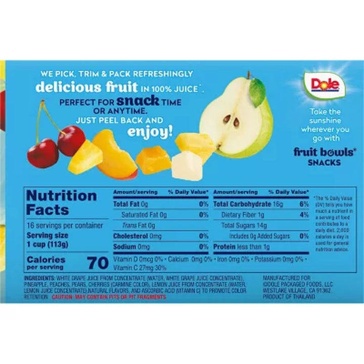 Dole Cherry Mixed Fruit Bowls in 100% Juice, 4 Oz., 16 Pk.