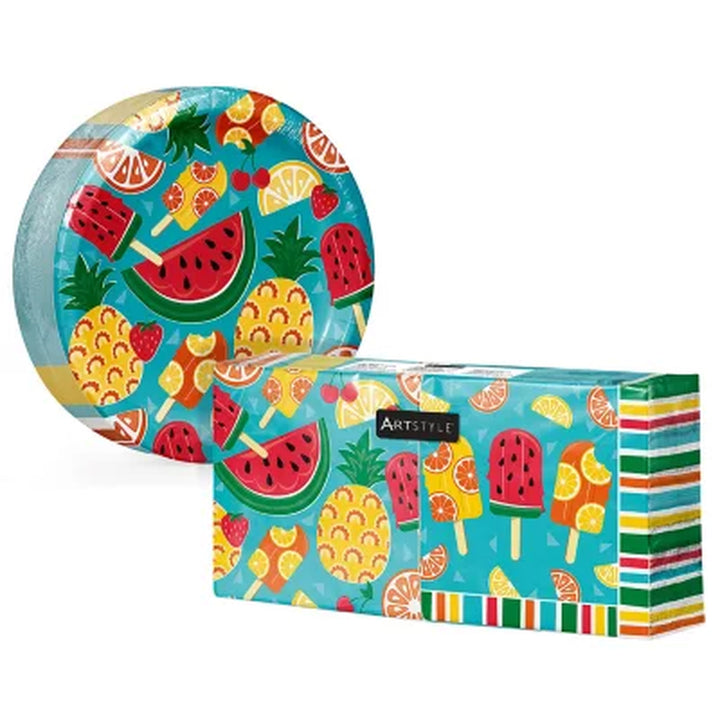 Artstyle Tasty Fruit Paper Plates and Napkins Tableware Kit, 285 Ct