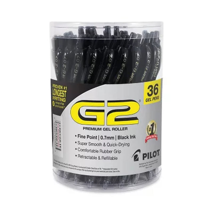 Pilot G2 Premium Retractable Gel Ink Pen, Refillable, .7 Mm, Black, 36 Pk.