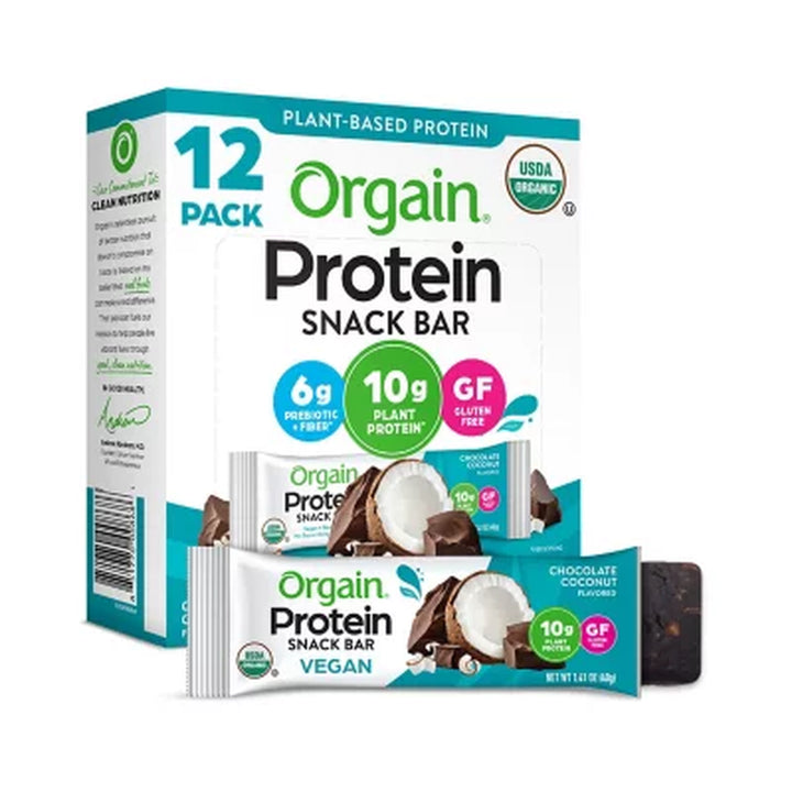 Orgain USDA Organic Vegan Protein Bars, Choose Your Flavor (12 Ct.)