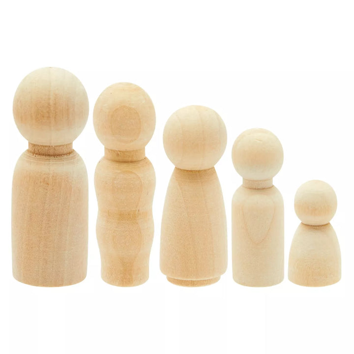 Bright Creations 50 Pieces Unfinished Wood Peg Dolls with Nesting Cases, Wooden People Figures for Painting & Crafts, 5 Sizes