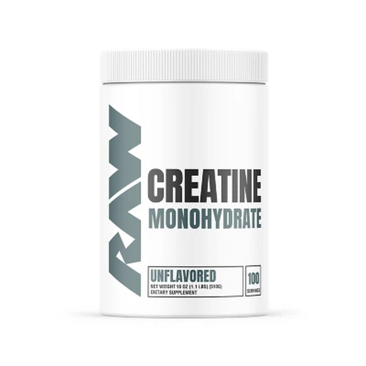 RAW Nutrition Creatine Monohydrate Powder, Unflavored, 510G 100 Servings