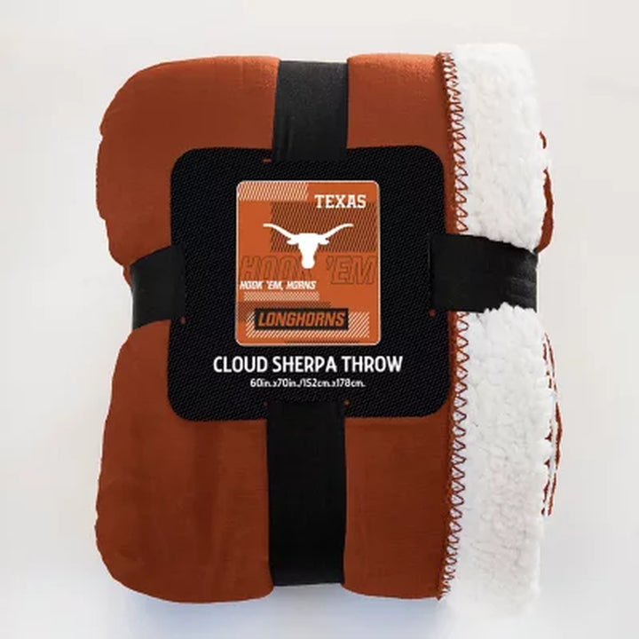 Officially Licensed NCAA Cloud Throw Blanket with Sherpa Back, 60" X 70"-Texas