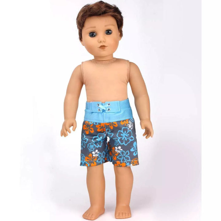 Sophia'S - 18" Doll - Surf Shirt & Floral Print Swim Trunks - Orange