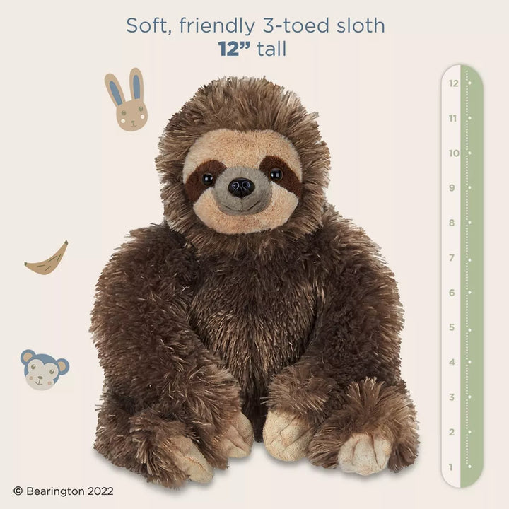 Bearington Speedy Plush Three Toed Sloth Stuffed Animal, 12 Inches