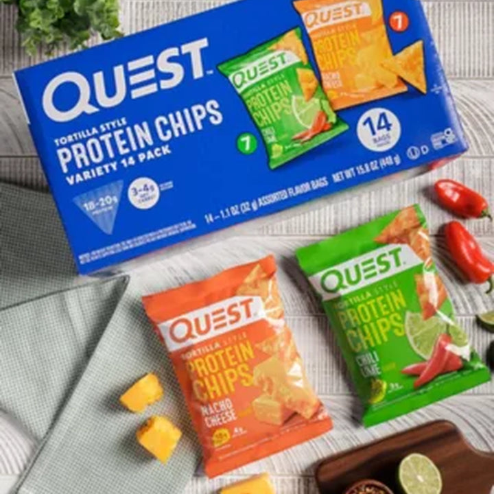 Quest Tortilla Style 18-20G Protein Chip Variety Pack, Chili Lime and Nacho Cheese 14 Ct.