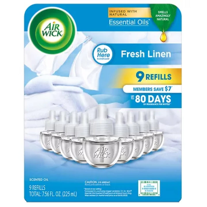 Air Wick Scented Oil Air Freshener, Fresh Linen, 9 Refills