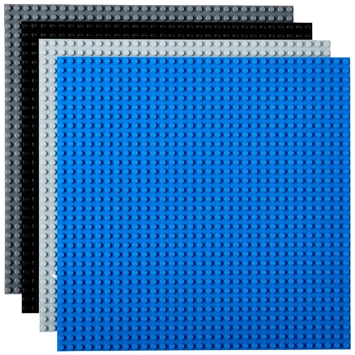 Strictly Briks Classic Stackable Baseplates, for Building Bricks, Bases for Tables, Mats, Black/Blue/Gray, 4 Pack, 10X10 Inches