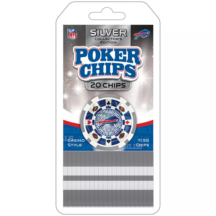 Masterpieces Casino Style 20 Piece 11.5 Gram Poker Chip Set NFL Buffalo Bills Silver Edition.