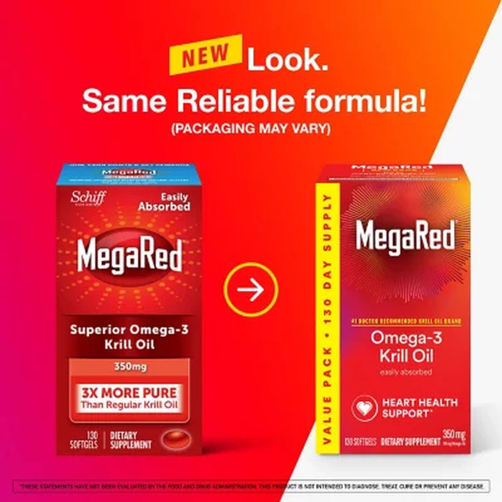 Megared 350Mg Omega-3 Krill Oil Dietary Supplement Softgels 130 Ct.
