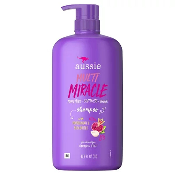 Aussie Multi Miracle Shampoo Moisture + Softness + Shine, Great for Curls, 33.8 Fl. Oz.