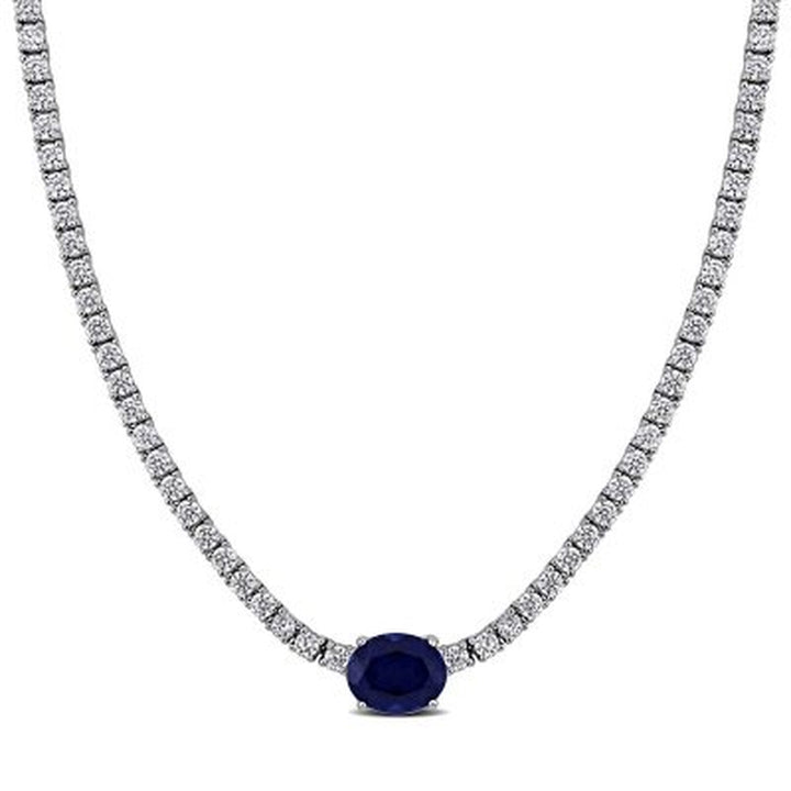 Lab Created Gemstone and White Sapphire Tennis Necklace in Sterling Silver