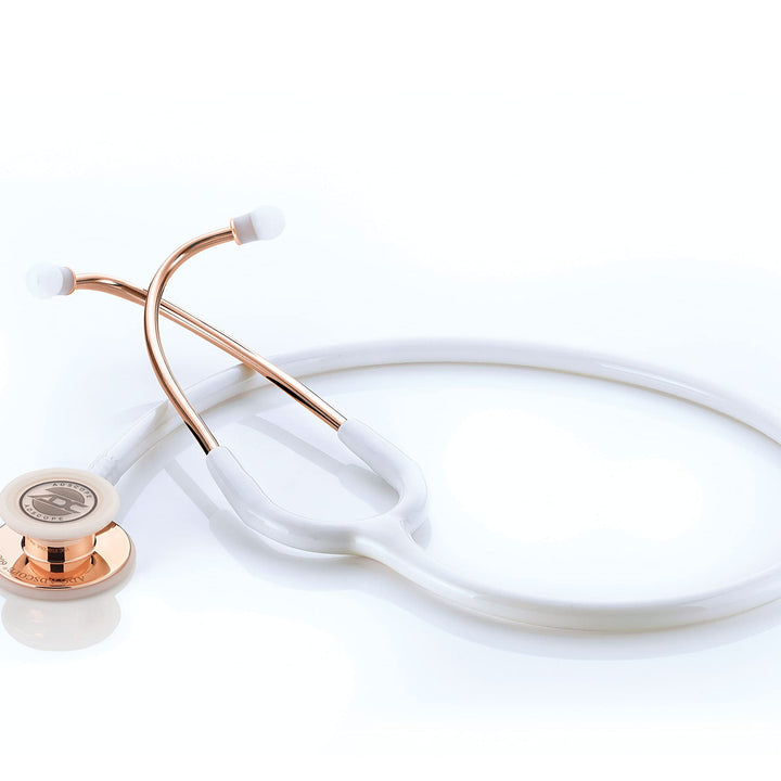 ADC Adscope 608 Premium Convertible Clinician Stethoscope with Tunable AFD Technology, For Adult and Pediatric Patients, Rose Gold/White Rose Gold with White Tubing