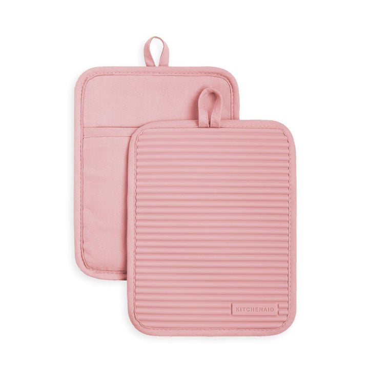 KitchenAid Ribbed Soft Silicone Pot Holder Set, Dried Rose, 7"x9"