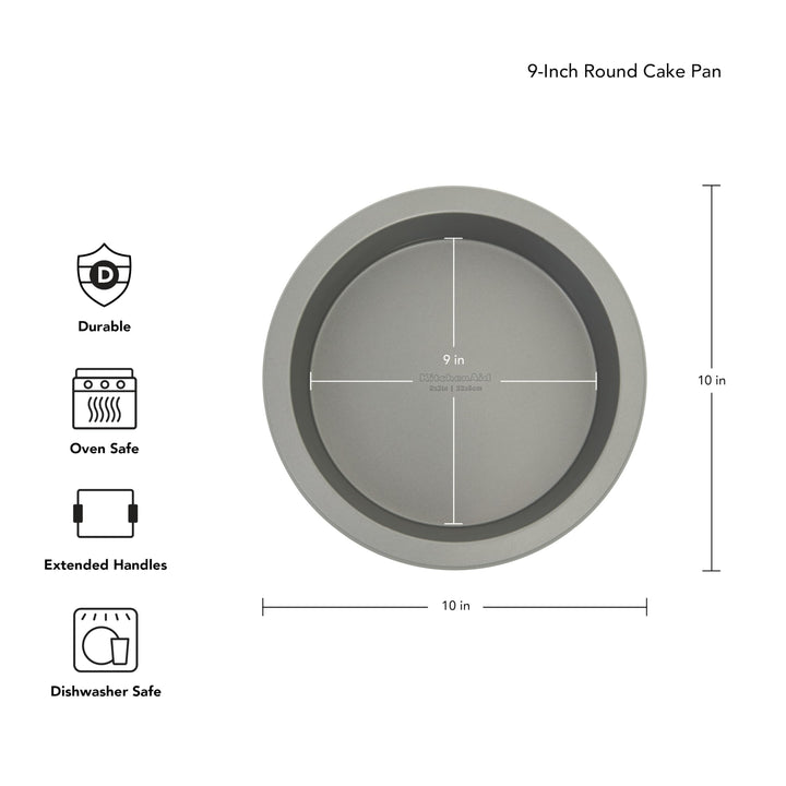 KitchenAid 9-In Nonstick Swiss Engineered Aluminized Steel Round Cake Pan, Dishwasher Safe, Contour Silver 9in