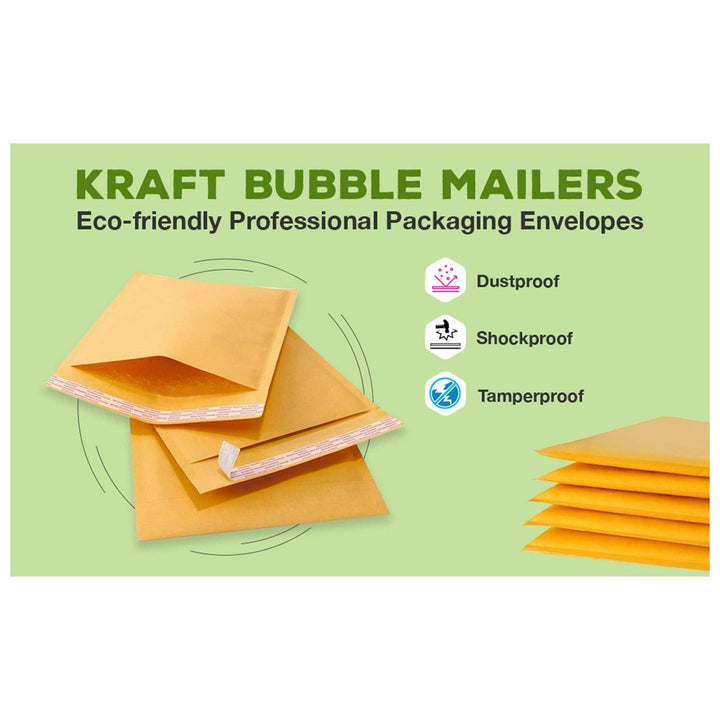 #5 Kraft Bubble Mailers 10.5x16 Inches Shipping Padded Envelopes Self Seal Waterproof Cushioned Mailer 10 Pack, Gold (KBMVR_10.5X16-10) #5 10.5X16