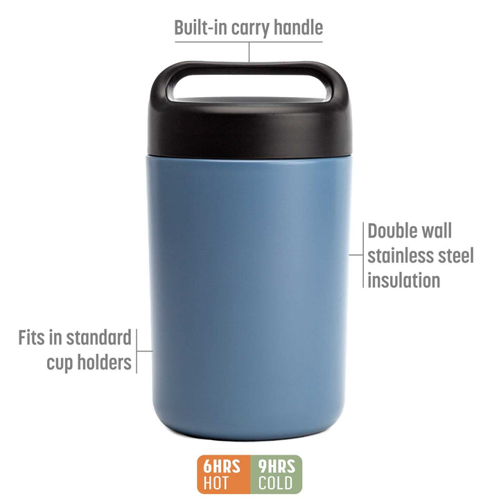 Goodful Vacuum Sealed Insulated Food Jar with Handle Lid, Stainless Steel Thermos, Lunch Container, 16 Oz, Ensign Blue