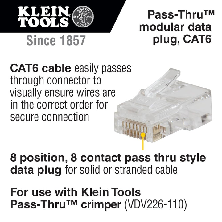 Klein Tools 80085 VDV LAN Cable and Wire Tester Kit for Klein Pass-Thu RJ45 Modular Data Plugs, 6-Piece DEVICE 6-Piece VDV Installation Kit