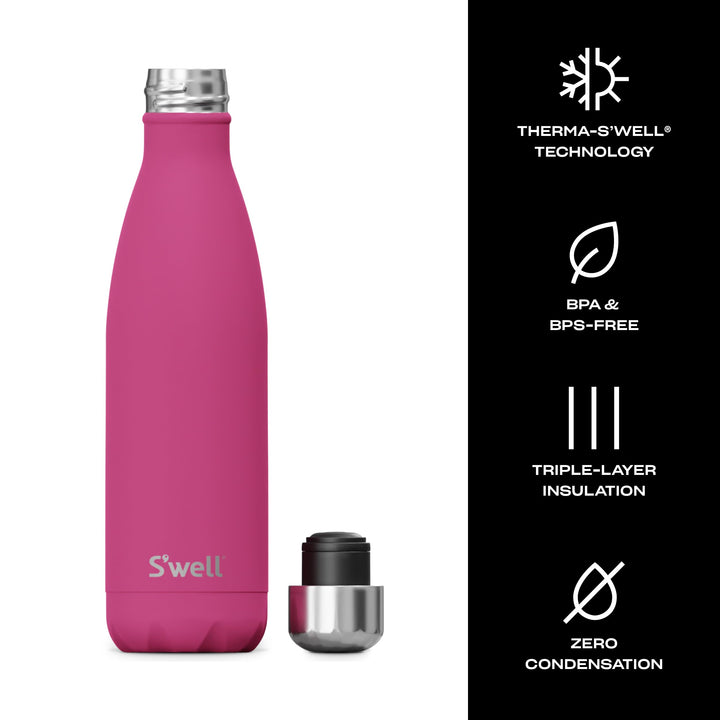 S'well Stainless Steel Water Bottle, 17oz, Azalea Pink, Triple Layered Vacuum Insulated Containers Keeps Drinks Cold for 36 Hours and Hot for 18, BPA Free, Perfect for On the Go 17 oz