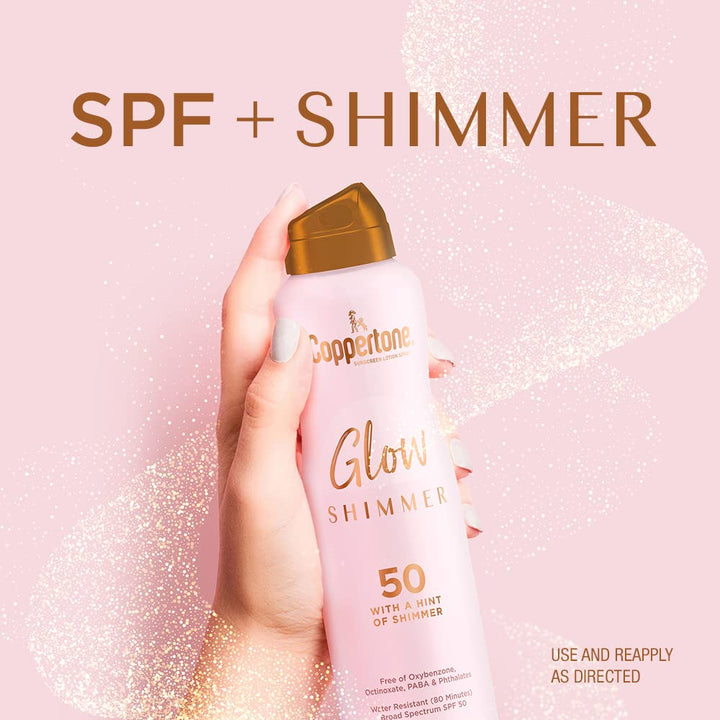 Coppertone Glow with Shimmer Sunscreen Spray SPF 50, Water Resistant Spray Sunscreen, Broad Spectrum SPF 50 Sunscreen Pack, 5 Oz Spray, Pack of 2 5 Ounce (Pack of 2)