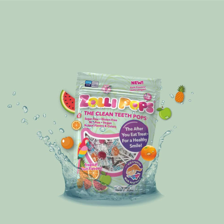 Zollipops The Clean Teeth Pops - Anti-Cavity Lollipops with Delicious Tropical Flavors, 3.1 Ounce for a Dental-Friendly and Tasty Experience