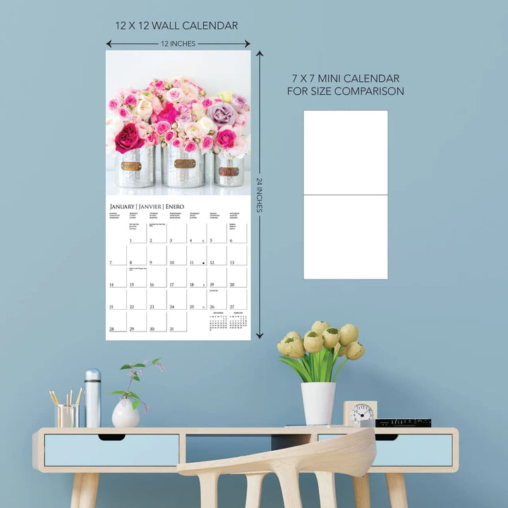 Graphique 2024 Garden Bouquets Wall Calendar | 12” x 12” | Thick Paper | Home & Office Organizer | Large Monthly Grid | 3 Languages & Marked Holidays | 4 Month Preview Page for 2025